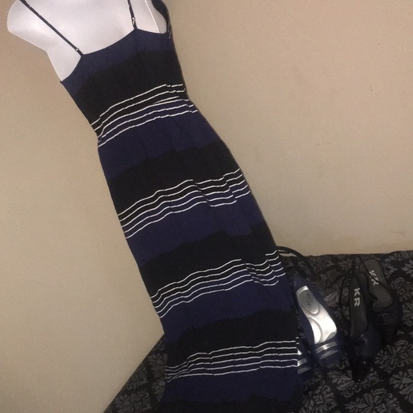 Navy Black and White strip Maxi Dress Sz XS - Picture 6 of 9
